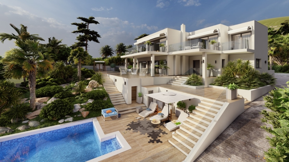 V-4072 PROJEKT: Neubau Luxus Villa mit traumhaftem Blick auf die Bucht von Santa Ponsa