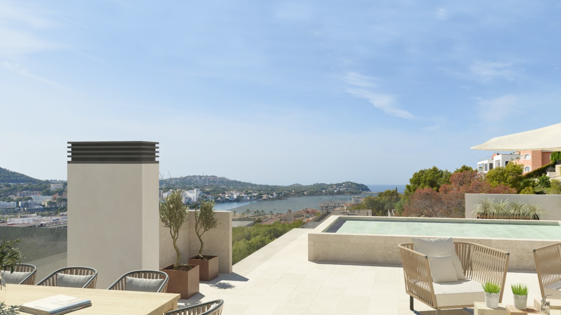 P-3109_3 PROJEKT! Penthouse mit privater Pool-Terrasse und Meerblick in neuem Apartmentkomplex in Santa Ponsa