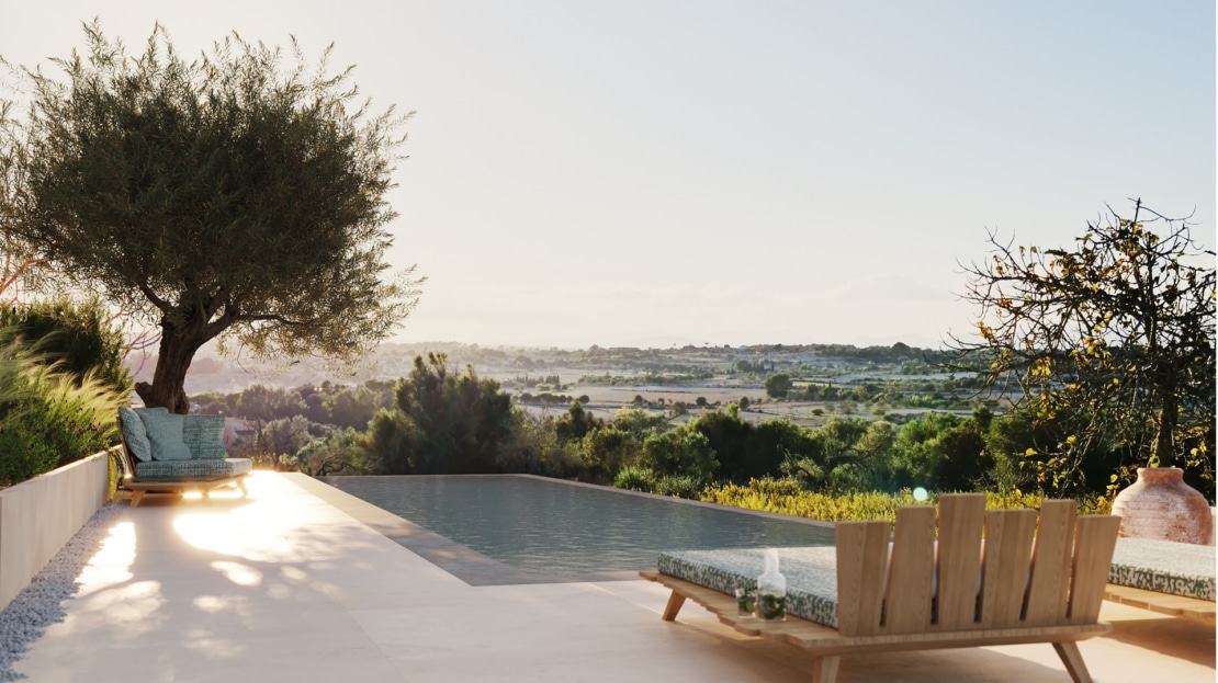 F-3973 PROJEKT! Neubau Finca mit Infinitypool und Panoramablick nahe Lloret de Vistalegre