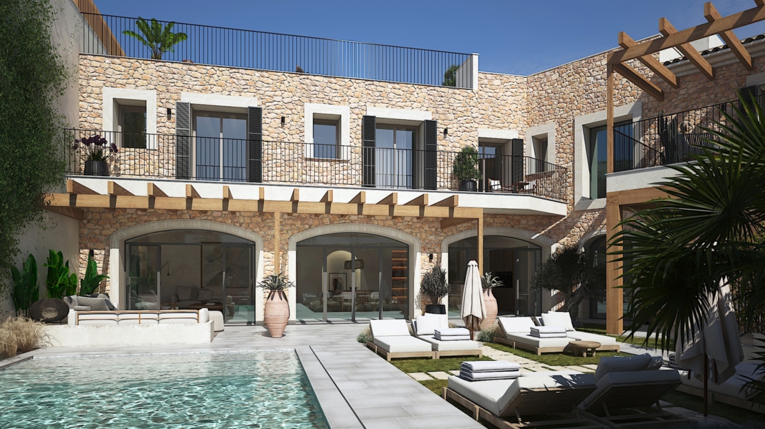 D-4686 Einzigartiges Dorfhaus in Ses Salines mit riesigem Garten & Pool