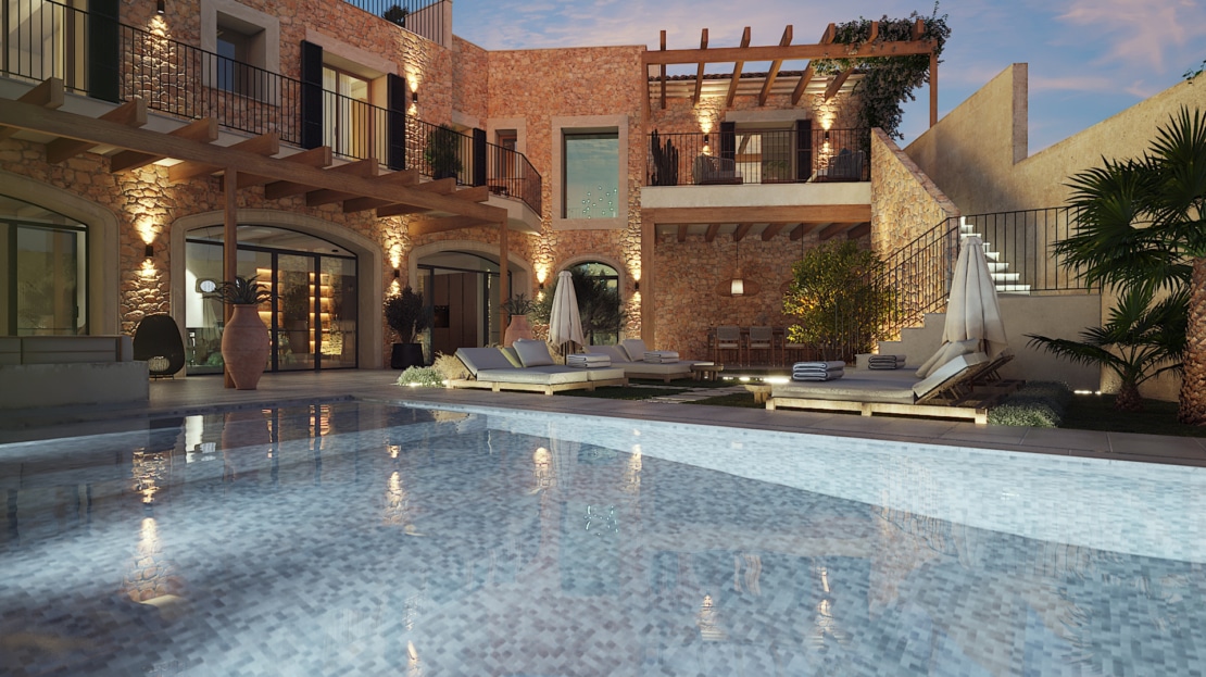 D-4686 Einzigartiges Dorfhaus in Ses Salines mit riesigem Garten & Pool